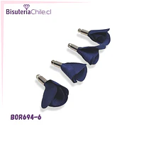 Borla de en forma de flor, color azul en base plateado, 26 mm de largo x 13 mm de ancho, ser de 4 unidades