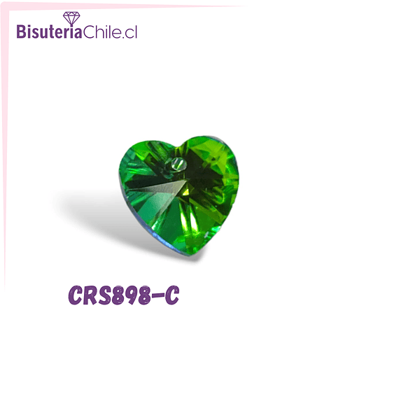 Cristal colgante corazón, verde tornasol 14 mm, por unidad