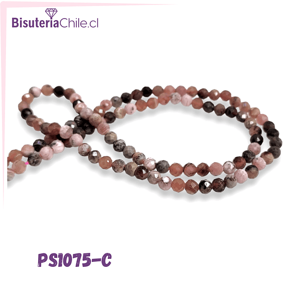 Rodonita facetada de 3 mm, tira de 120 piedras