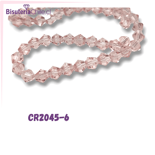 Cristal tupi 6 mm rosado, tira de 45 cristales aprox.