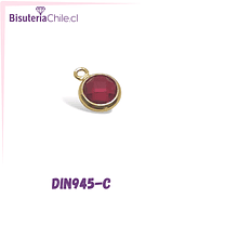 Dije cristal color rojo facetado, con oro de 18 k, 7 mm, por unidad