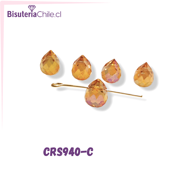Cristal gota naranjo tornasol facetada primera calidad 9,5 x 8 mm, set de 5 unidades