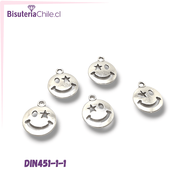 Dije plateado en forma de carita, 15 mm, set de 5 unidades