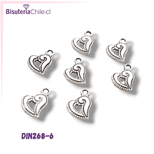 Dije plateado corazón, 12 x 12 mm, set de 7 unidades