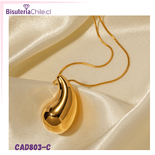 Collar gota de acero con baño de oro 18 k, 41.5 cm de largo, más alargue de 5 cm