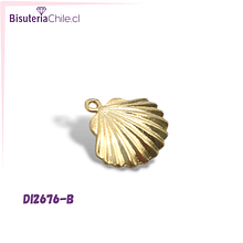 Dije baño de oro, en forma de conchita, 18 mm de largo x 20 mm de ancho, por unidad