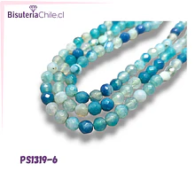 Agatas, Agata facetada en tonos celestes y calipsos, de 6 mm, tira de 63 piedras apróx