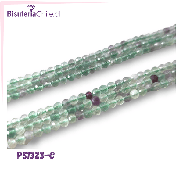 Fluorita de 3 mm, facetada, tira de 120 piedras aprox