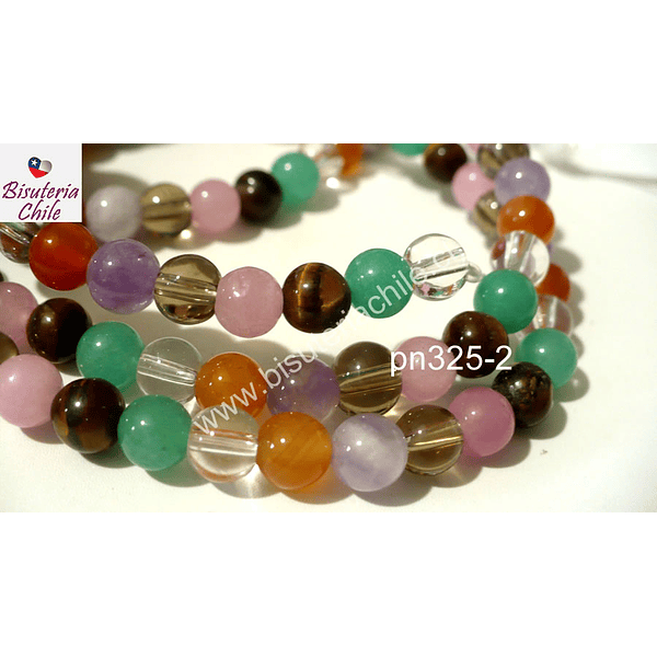 Piedra mix de 6 mm, trae cuarzo cristal, fume, rosado, ojo de tigre, aventurina, amatista, cornalina, tira de 62 piedras aprox.
