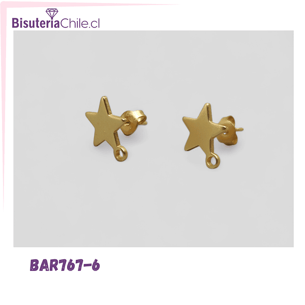 Base de aro baño de oro, en forma de estrella, 12 x 10 mm, por par