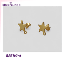 Base de aro baño de oro, en forma de estrella, 12 x 10 mm, por par