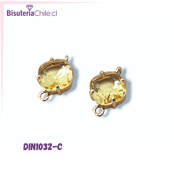 Dije doble conexión baño de oro 18 k, con cristal amarillo, 17 x 10 mm, set de 2 unidades