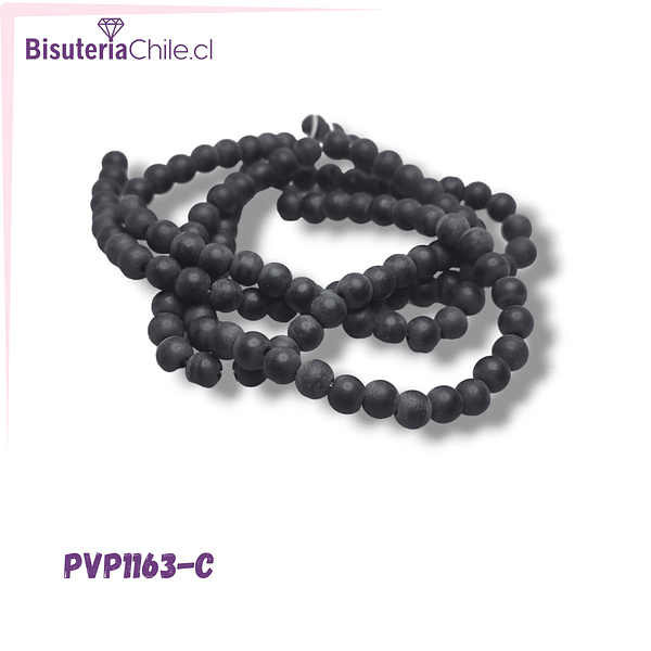 Perla de vidrio negro opaco de 6 mm, tira de 68 perlas aprox