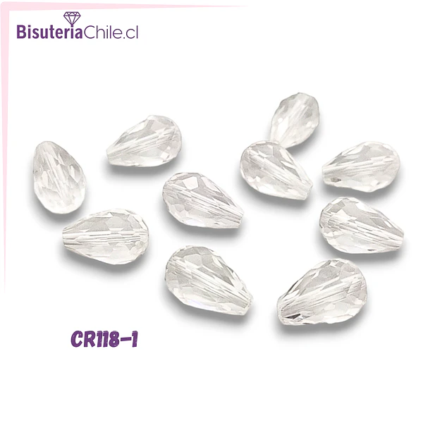 Cristal gota, transparente, 15 X 12 mm, 10 cristales