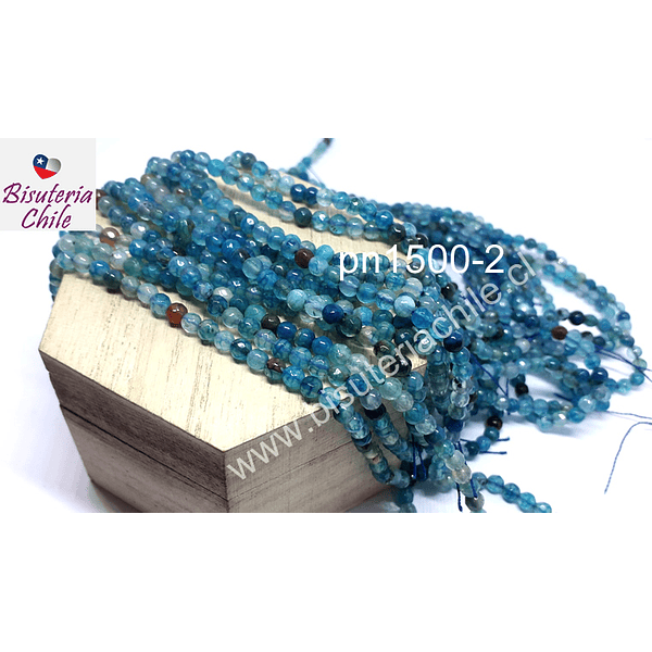 Agatas, Agata de 4 mm en tonos azules, tira de 92 piedras