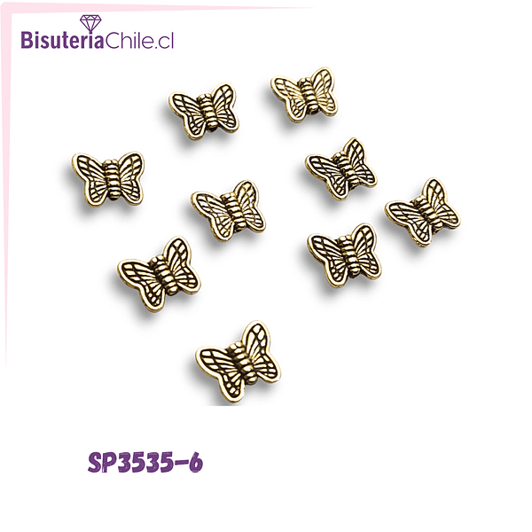 Separador mariposa dorada, 10 x 8 mm, agujero de 1,2 mm, set de 10 unidades