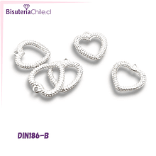 Dije baño de plata, en forma de corazón, 15 x 13 mm, por unidad