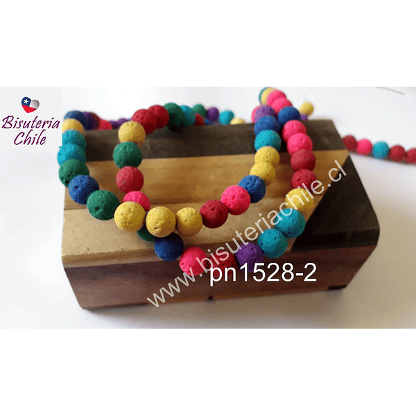 Piedra volcanica en multicolor, 6 mm, tira de 60 unidades aprox