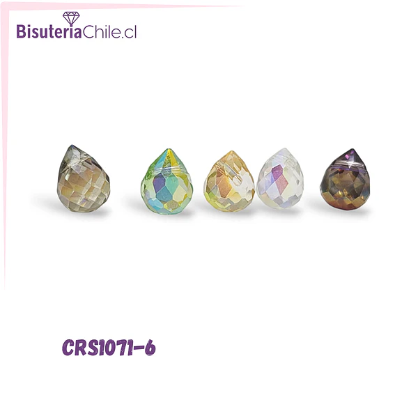 Cristal gota tornasol facetada, multicolor primera calidad 9,5 x 8 mm, set de 5 unidades