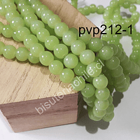 Perla de vidrio 8mm, en color verde manzana, tira de 54 piedras aprox.