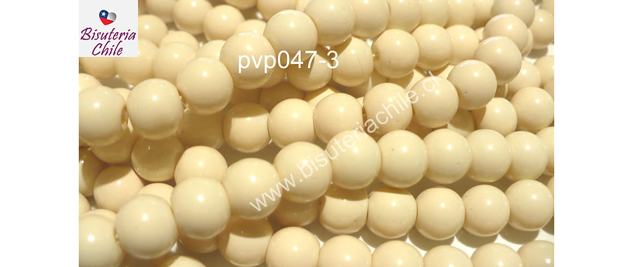 Perla de vidrio 8 mm color blanco invierno, tira de 54 perlas aprox