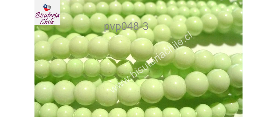 Perla de vidrio 6 mm color verde claro, tira de 72 perlas aprox