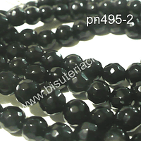 Agatas, Agata negra facetada en 6 mm, tira de 61 piedras aprox.