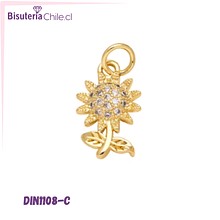 Dije zirconia flor con baño de oro 18 k, 16 x 10 mm, por unidad