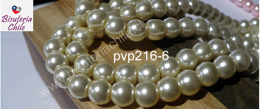 Perla Fantasía 8 mm, en color crema, tira de 105 perlas aprox