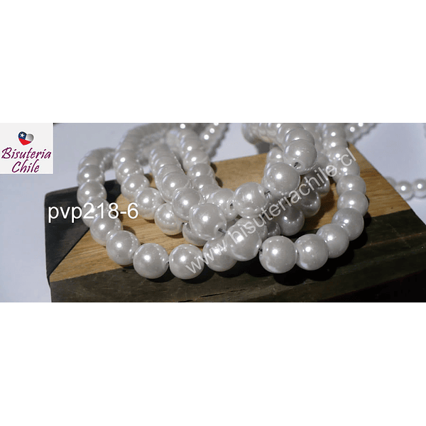 Perla Fantasía 8 mm, en color blanco, tira de 103 perlas aprox
