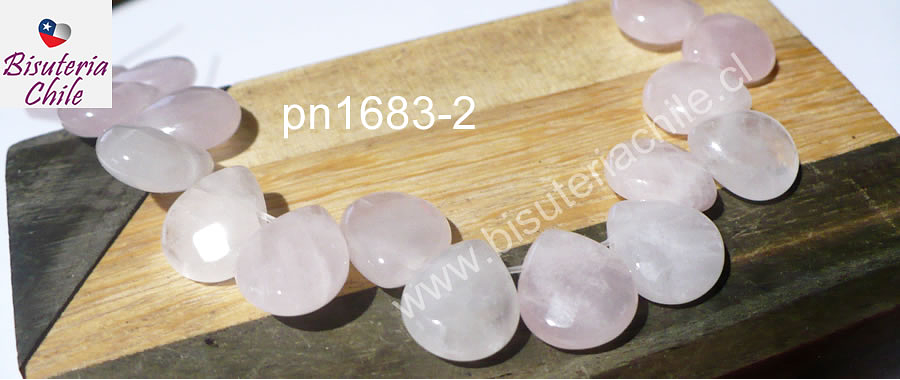 Cuarzo rosado en forma de gota facetada, 12 mm de largo x 10 mm de ancho, tira de 14 piedras