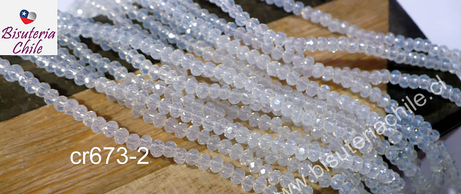 Cristal facetado blanco priedra luna de 2 x 2 mm, tira de 165 cristales aprox  (la medida de los cristales varía en 0.3 mm aprox