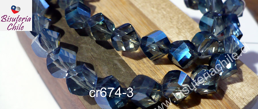 cristal azul 10 mm, redondo con cortes hexagonal, tira de 20 unidades 