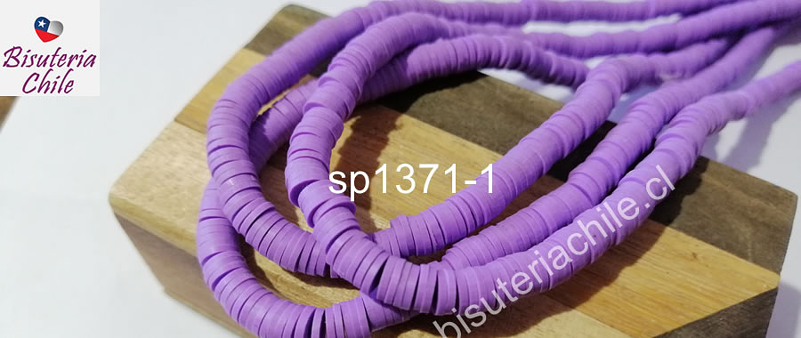 Tira de cuentas de goma, en color lila, 6 mm de diámetro, tira de 40 cm de largo aprox