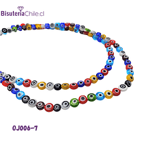 Tira de ojo turco achatado, 6 mm de diámetro y 3 mm de ancho, tira de 30 cuentas aprox.