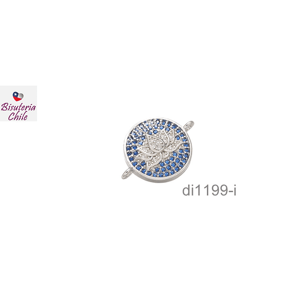 Dije flor de loto, plateado, doble conexión Zirconia Micro Pavé, excelente calidad, 13 mm.