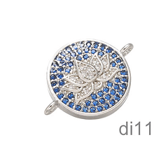 Dije flor de loto, plateado, doble conexión Zirconia Micro Pavé, excelente calidad, 13 mm.