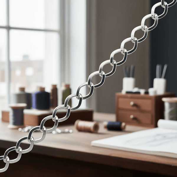 Cadenas, cadena plateada, eslabón de 8 x 6 mm, por metro