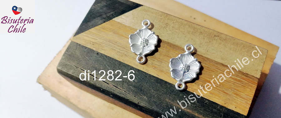 Dije doble conexión baño de plata en forma de flor, 24 x 15 mm, set de 2 unidades