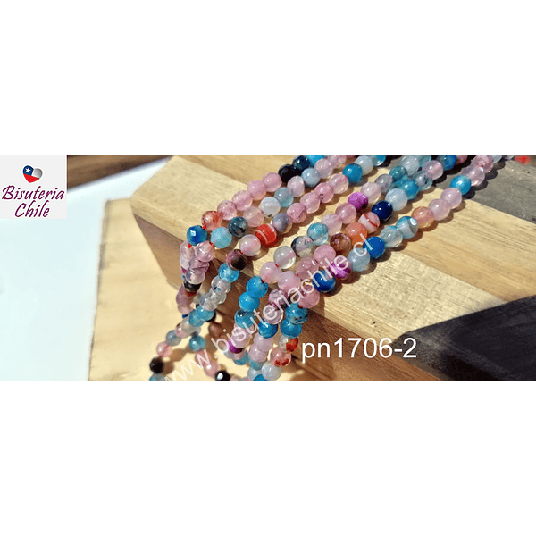 Agata de 4 mm en tonos celestes y rosados, tira de 92 piedras