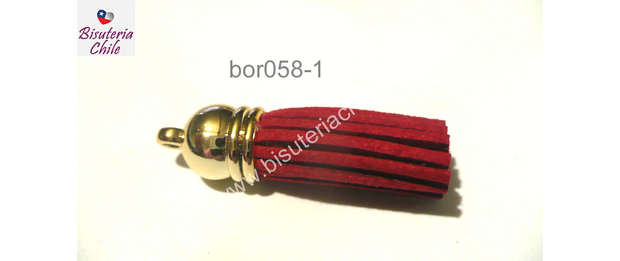 Borla roja base dorado, 35 mm, por unidad