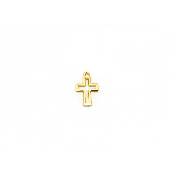 Dije dorado cruz, 17 mm de largo x 10 mm de ancho, set de 10 unidades