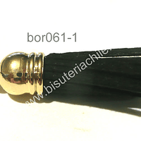 Borla negra base dorado, 35 mm, por unidad