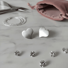 Base de aro baño de plata en forma de corazón, 15 mm, por par-