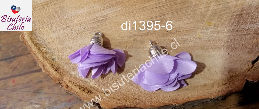 Borla flor lila, base plateado, 24 mm de largo, por par