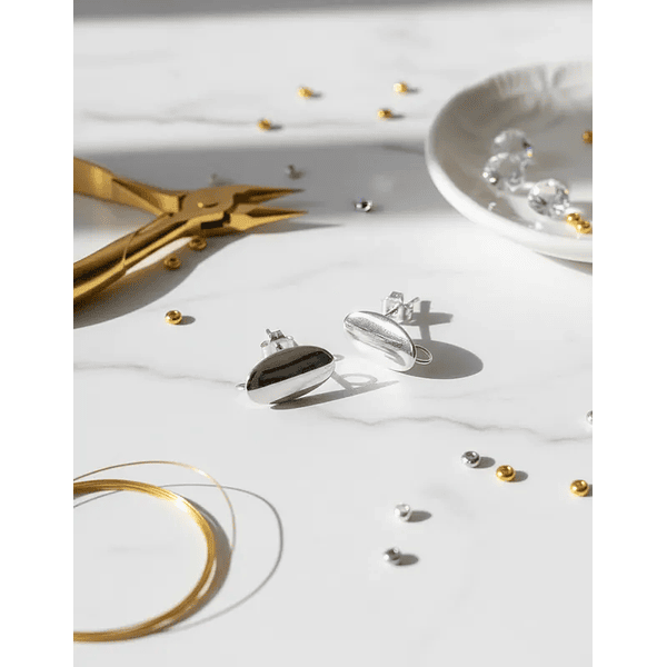 Bases de aro baño de plata, 14 x 7 mm, por par