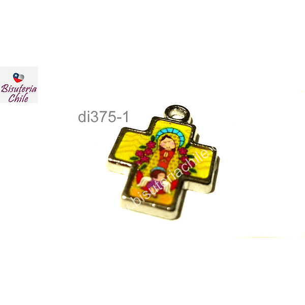 Dije esmaltado virgen en forma de cruz,  17 x 17 mm, por unidad