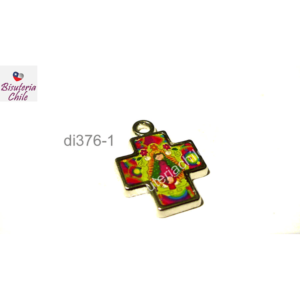 Dije esmaltado virgen en forma de cruz, 17 x 17 mm, por unidad