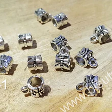 Separador plateado con argolla para dije, 6 x 7mm, agujero de 5 mm, set de 12 unidades