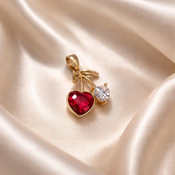 Colgante zirconita baño de oro, guinda, 19 x 16 mm, por unidad